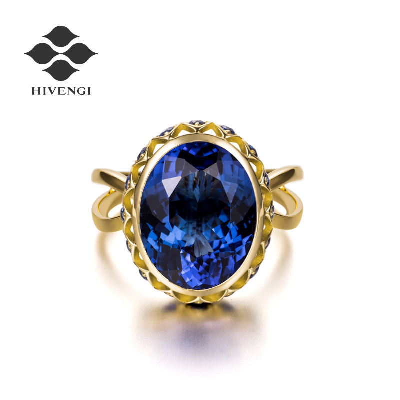 海梵纪珠宝 7.33克拉5a天然蓝坦桑石戒指18k金 蓝宝石裸石女定制