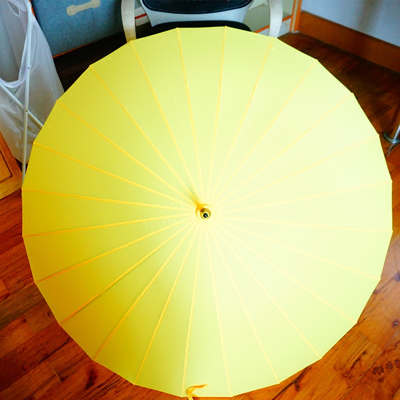 日本结实加固柠檬黄色雨伞纯色长柄骨伞小黄伞