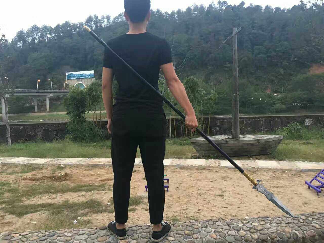 七孔矛拆卸三节枪头高猛钢破甲砍铁霸王枪红缨枪影视道具 未开刃