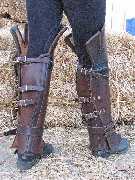 美国代购brown手作蒸汽朋克褐色皮革护腿胫甲服饰