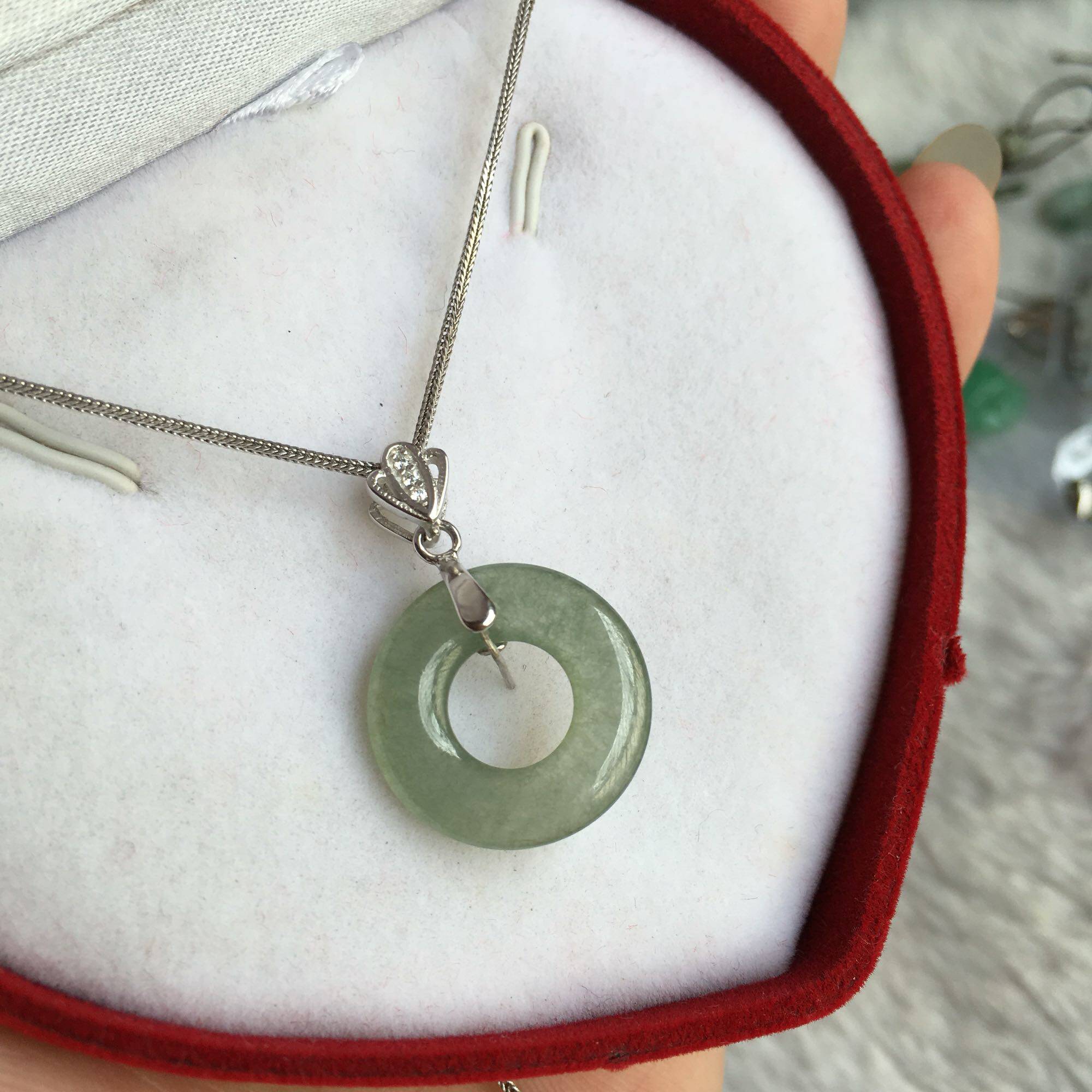 吊坠冰种环挂转运项坠幸运翡翠玉环银扣翠玉颈饰