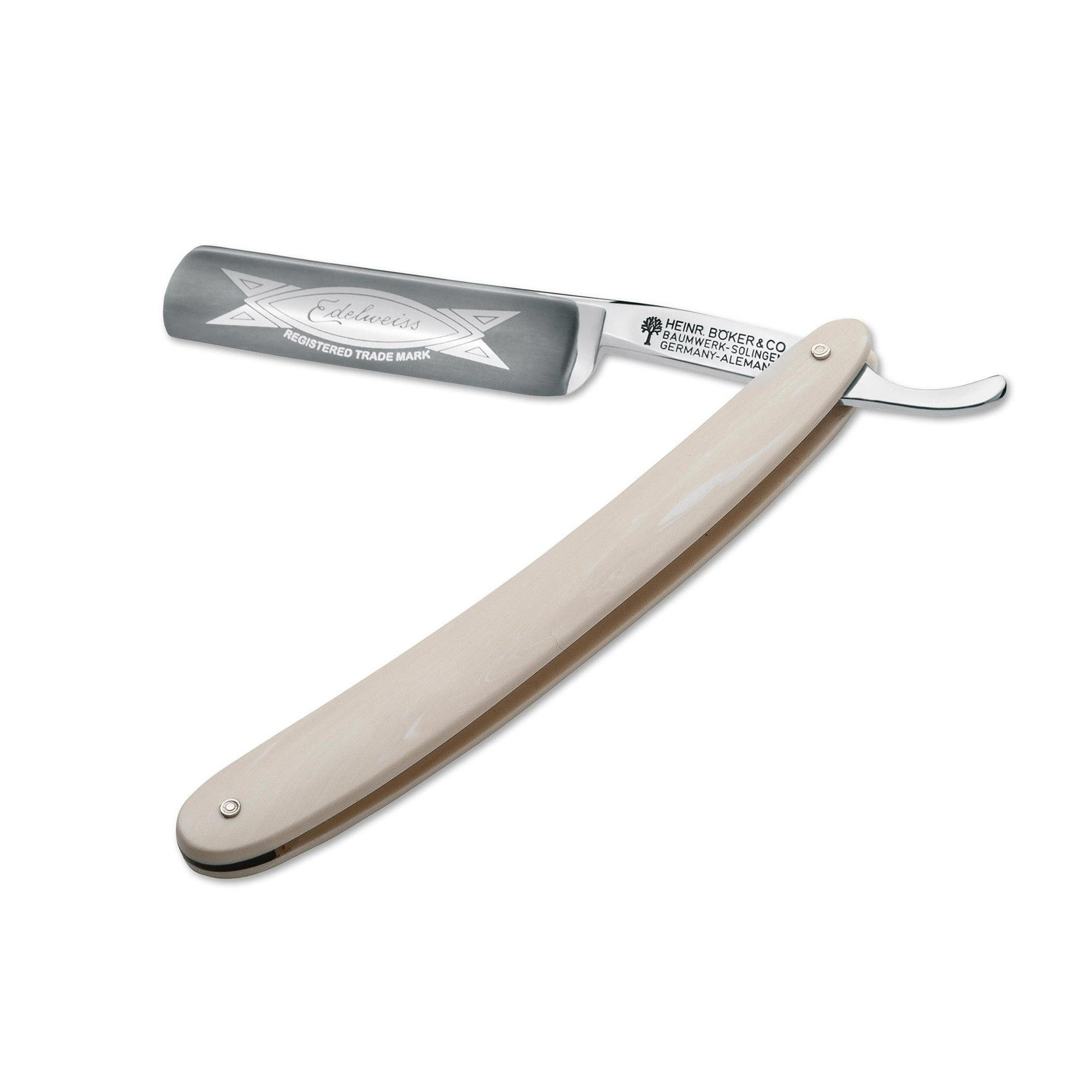 boker-edelwess理发手柄白手柄象牙老式剃须深凹直刃刀片剃须刀