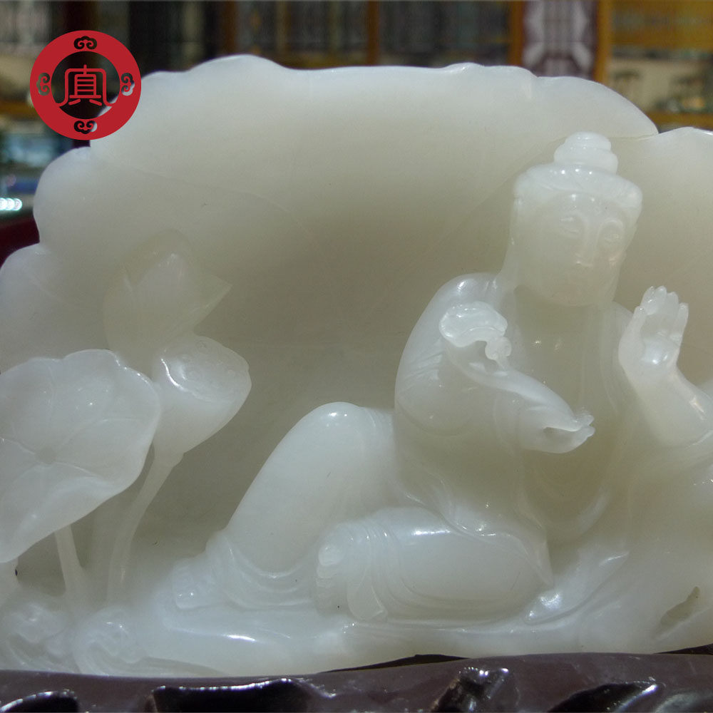 昆仑真玉大师之作和田羊脂白玉玉观音摆件开运珠宝奇石