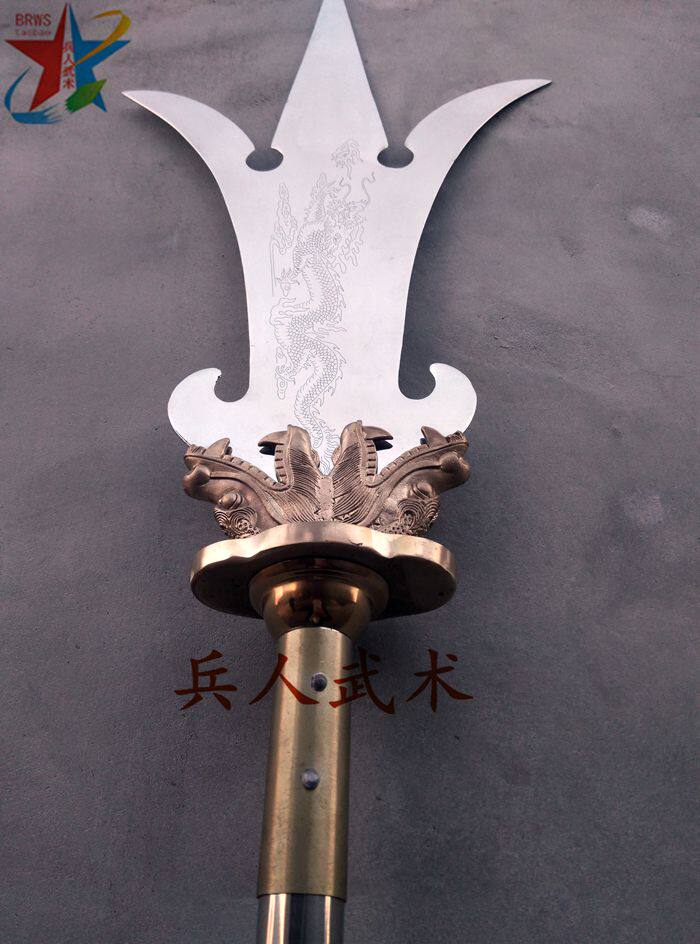 不锈钢三尖两刃刀杨戬枪二郎神二郎武术器械十八般兵器未开更多武术