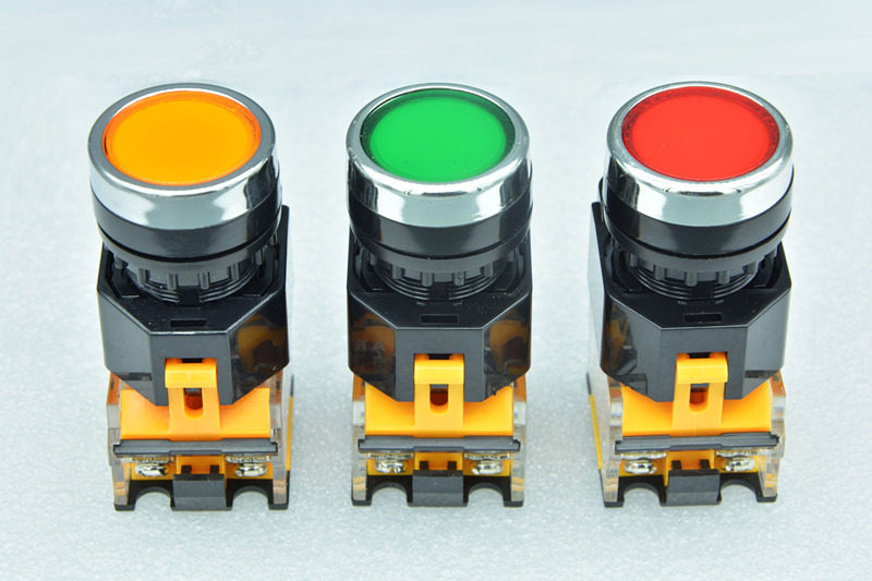 二工开孔22mm平头自锁塑料按钮开关黄色la39其它