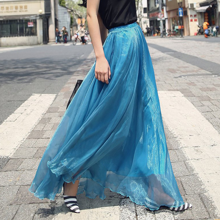 半身村赫拖地长裙沙滩度假裙夏波西米亚大摆雪纺半身裙