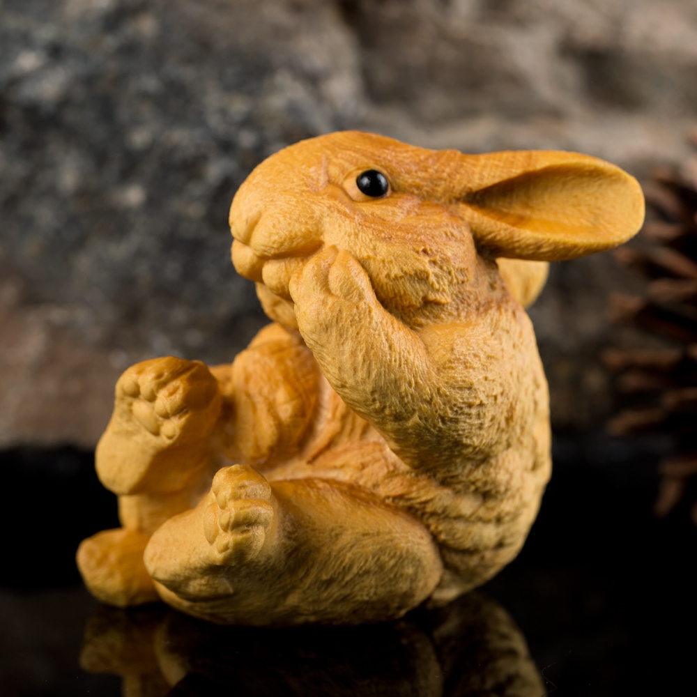 乐清黄杨木雕动物生肖兔子文玩手把工艺收藏木雕