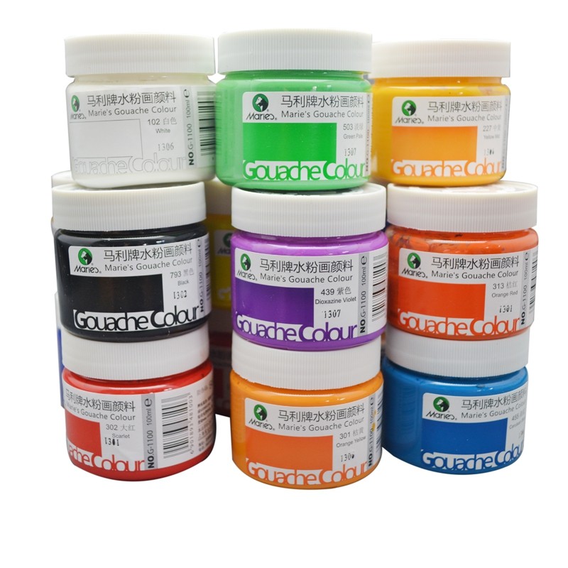 颜料水粉马利100ml瓶装水粉画美术色彩绘画g1100水粉颜料