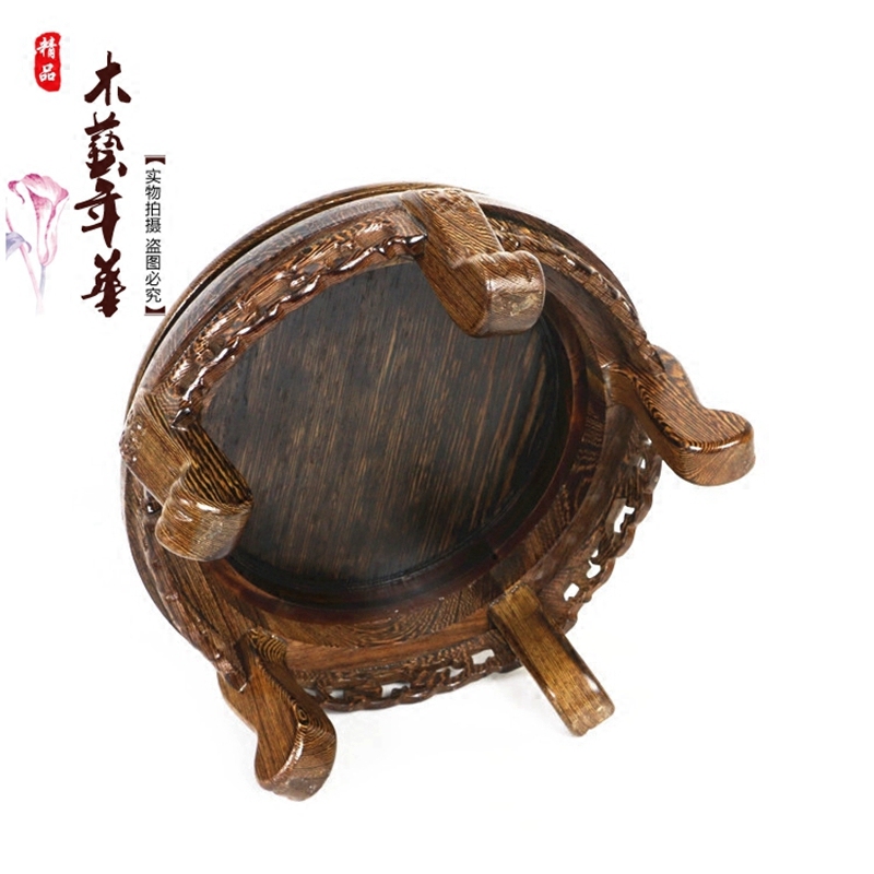 底座红木鸡翅木中式盆景瓷器花瓶石头摆件画缸木雕