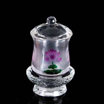 佛前大悲水供杯圣水杯供佛透明玻璃水晶莲花观音杯净贡杯摆件