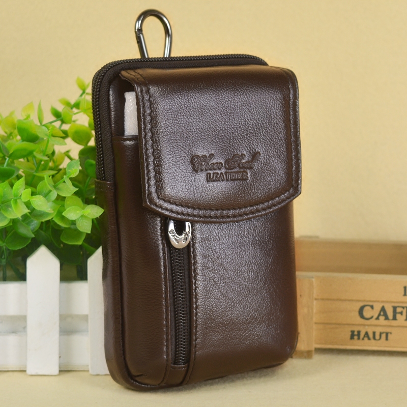 手机男士牛皮多功能竖款挂包小腰真皮包牛皮556寸男士包袋