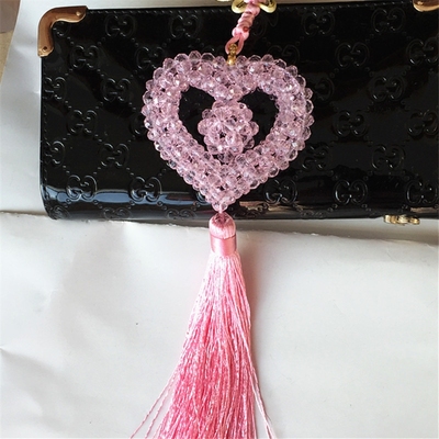 水晶串珠爱心汽车挂件手工编制车内挂饰心形平安配饰祝福成品车挂