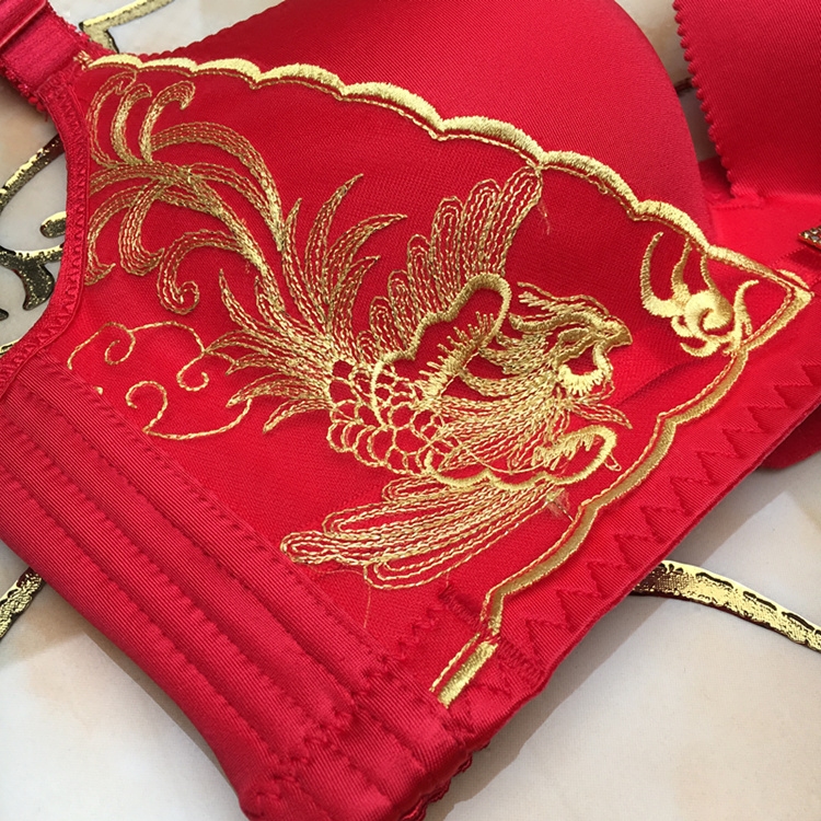 本命年大红红色文胸套装钢圈小胸聚拢奶罩凤凰文胸