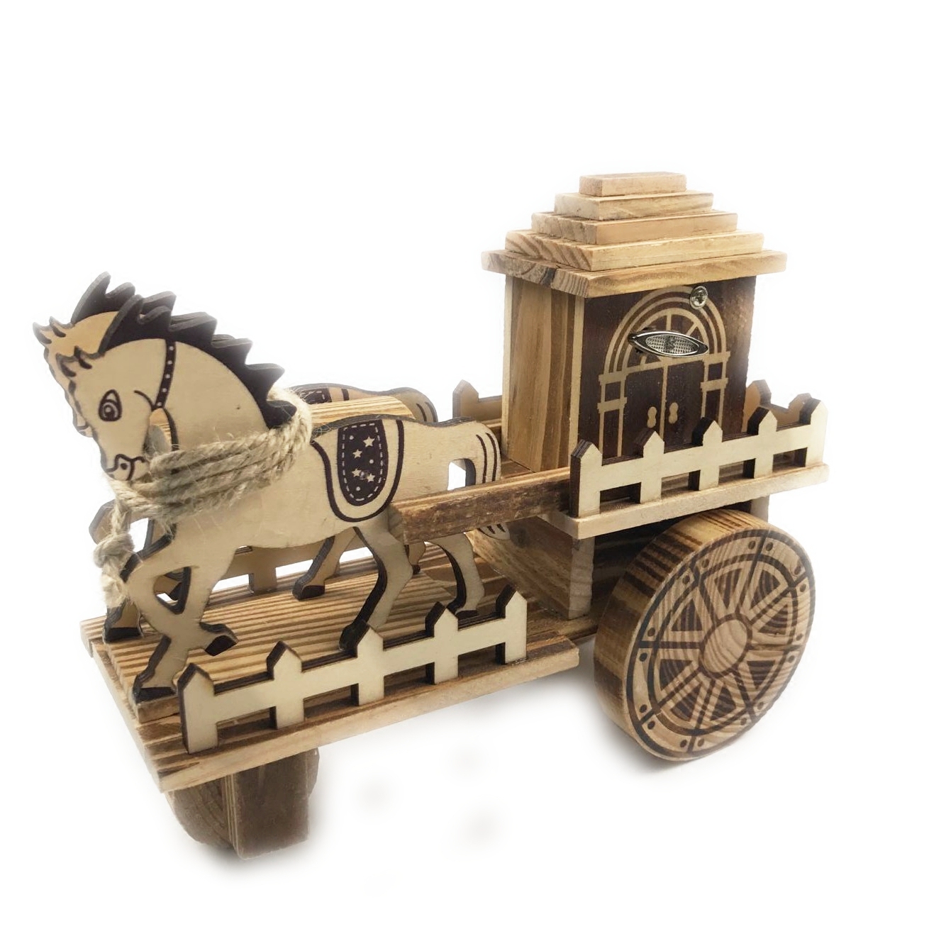 马车木制摆件马拉车工艺品精美模型办公家居玩具摆件