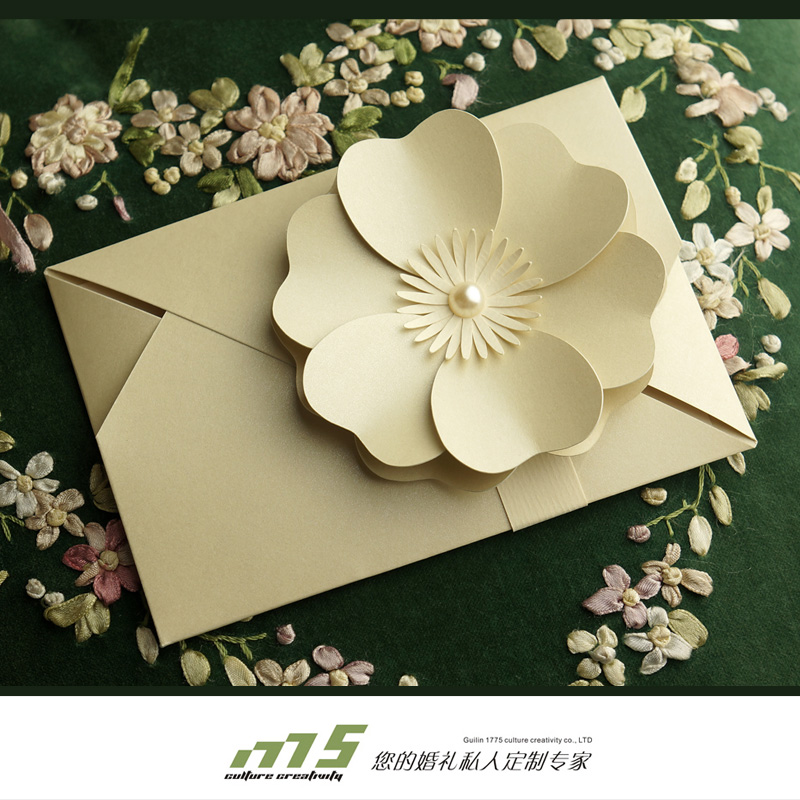 原创手工花朵婚礼请帖邀请喜帖结婚定制请柬请柬