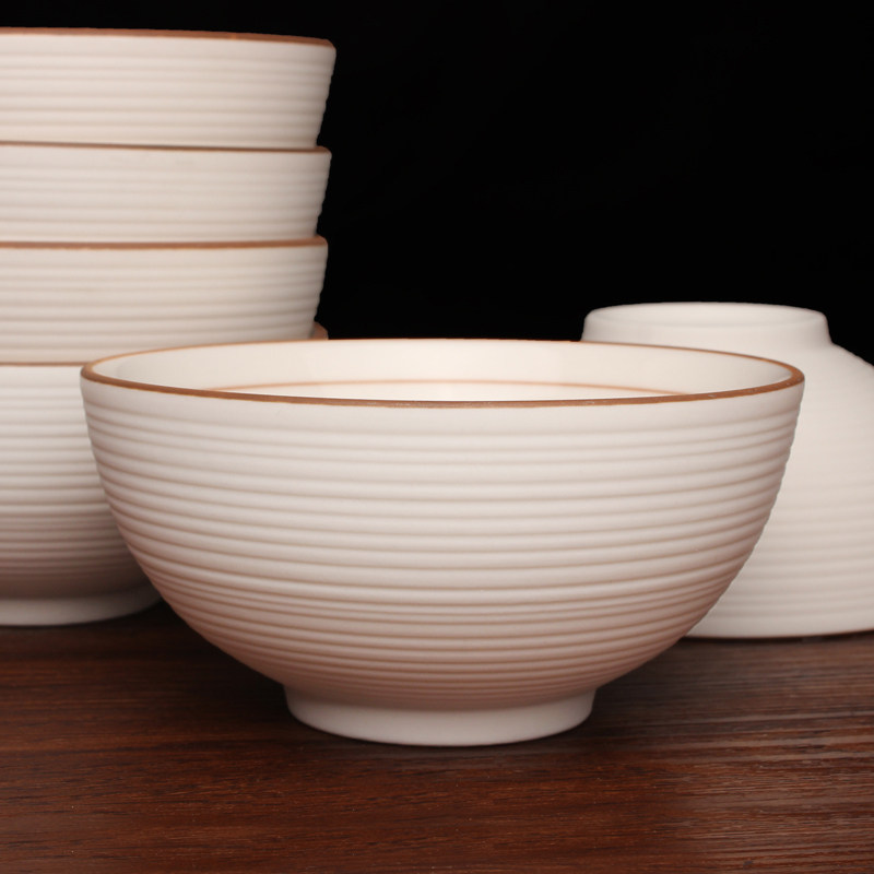 日式陶瓷45英寸米饭饭碗碗面碗外条纹碗直纹粗碗