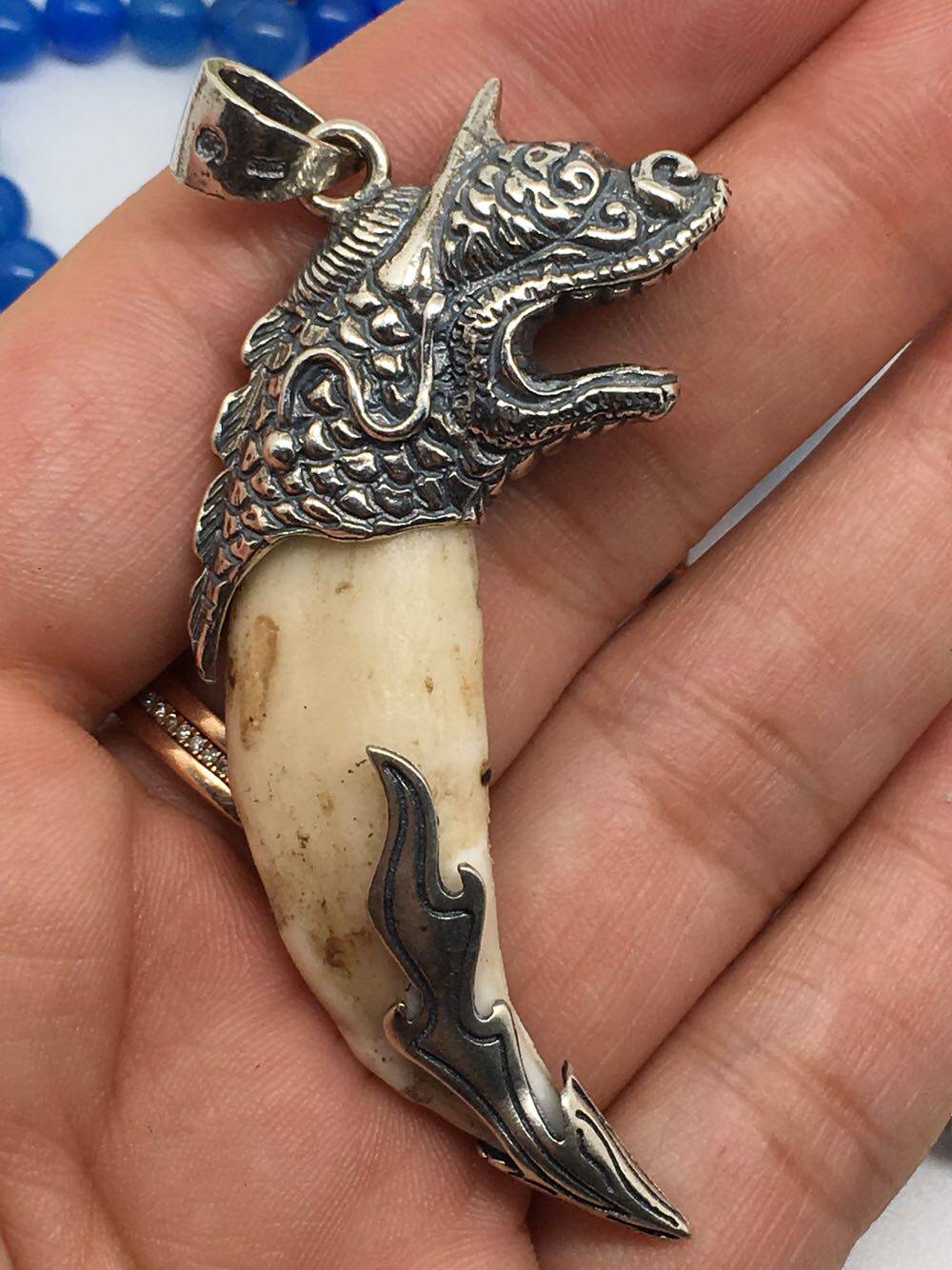 大牙牙齿项链银套纯银包银镶银吊坠狗牙饰品项坠