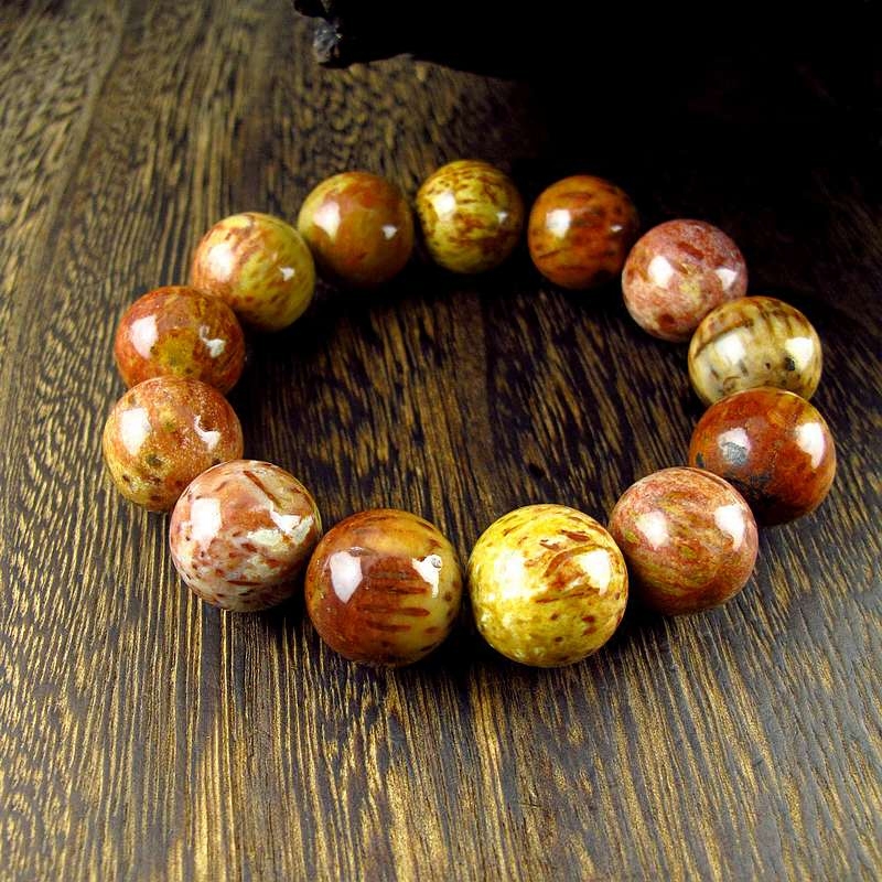 相石缘罕见菩提18mm红黄树化玉木化石手链男手串手链