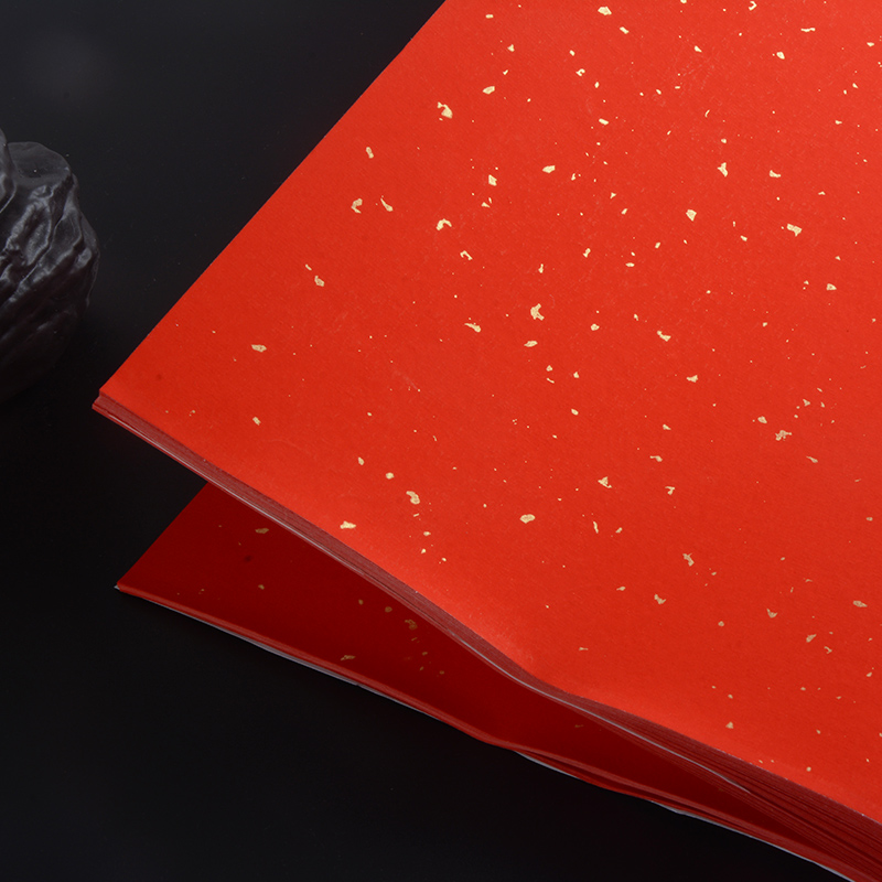 洒金万年红佛教黄描金龙宣纸书法作品专用纸红色毛笔字抄经纸生宣半生