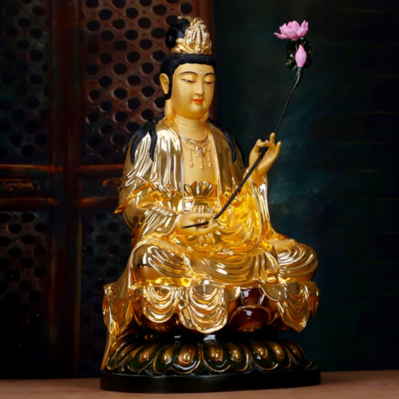 圆通佛具台湾纯铜鎏金佛像大势至菩萨佛像坐像西方三圣大势至摆件