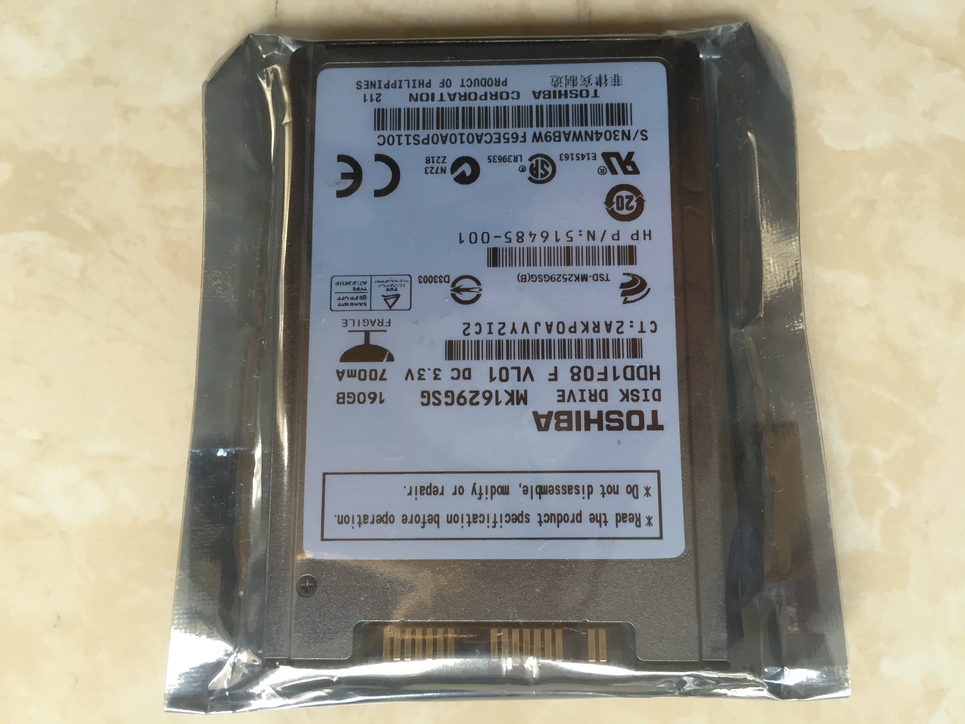 全新东芝18寸sata接口160g笔记本电脑硬盘mk1629gsgmk1633gsg机械硬盘