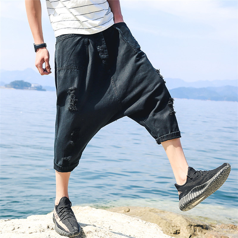 夏季宽松吊裆短裤男女大裆风格ro七分低档休闲裤