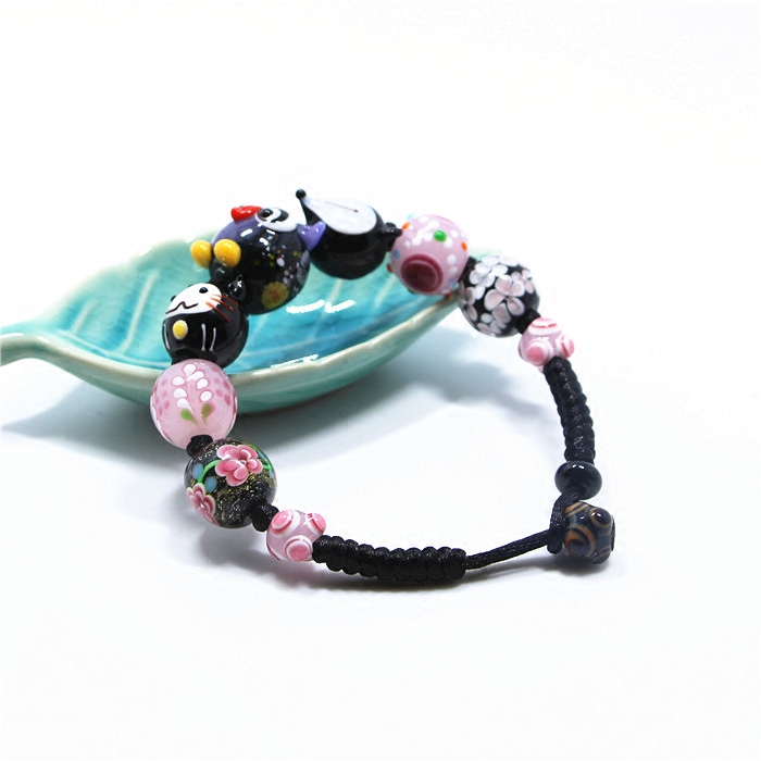 日式琉璃珠猫头鹰招财猫狐狸琉璃手链女时尚本命年转运招财送礼物