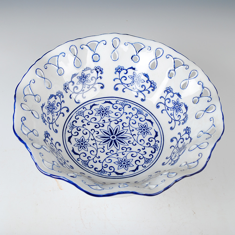 景德镇陶瓷器古典青花瓷高脚水果果盘零食现代新中式果盘