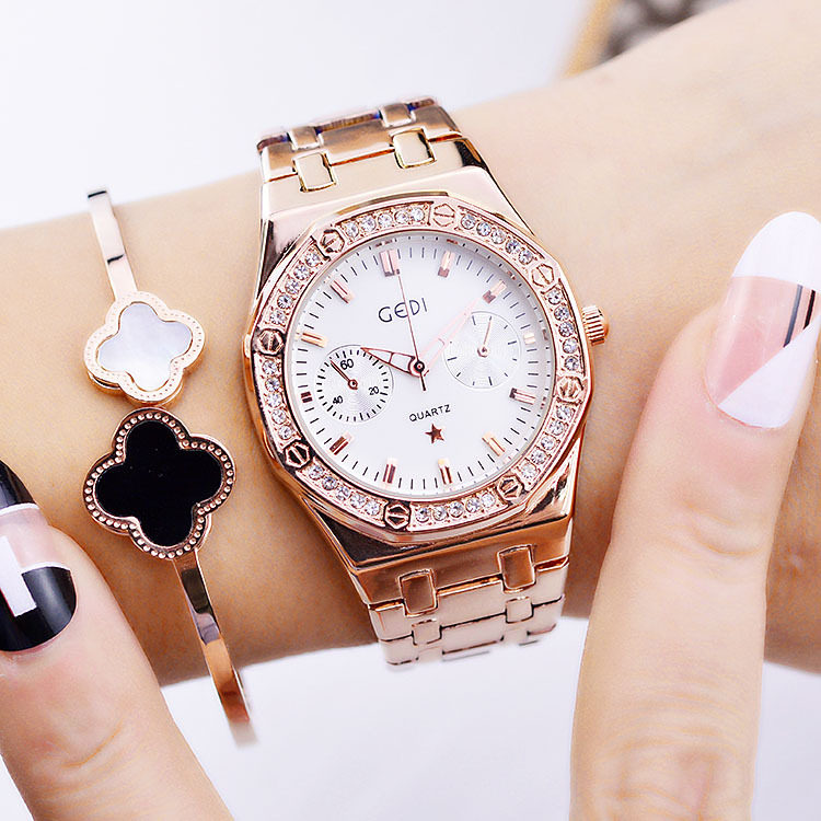 歌迪条钉女机芯石英腕表简约休闲白领表白防水国产腕表