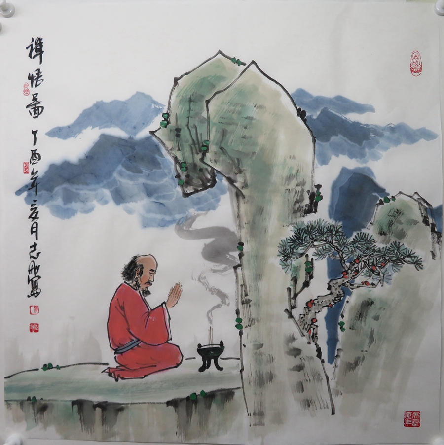 吴志刚宗教坐禅达摩佛祖中国画写意水墨题材定制国画