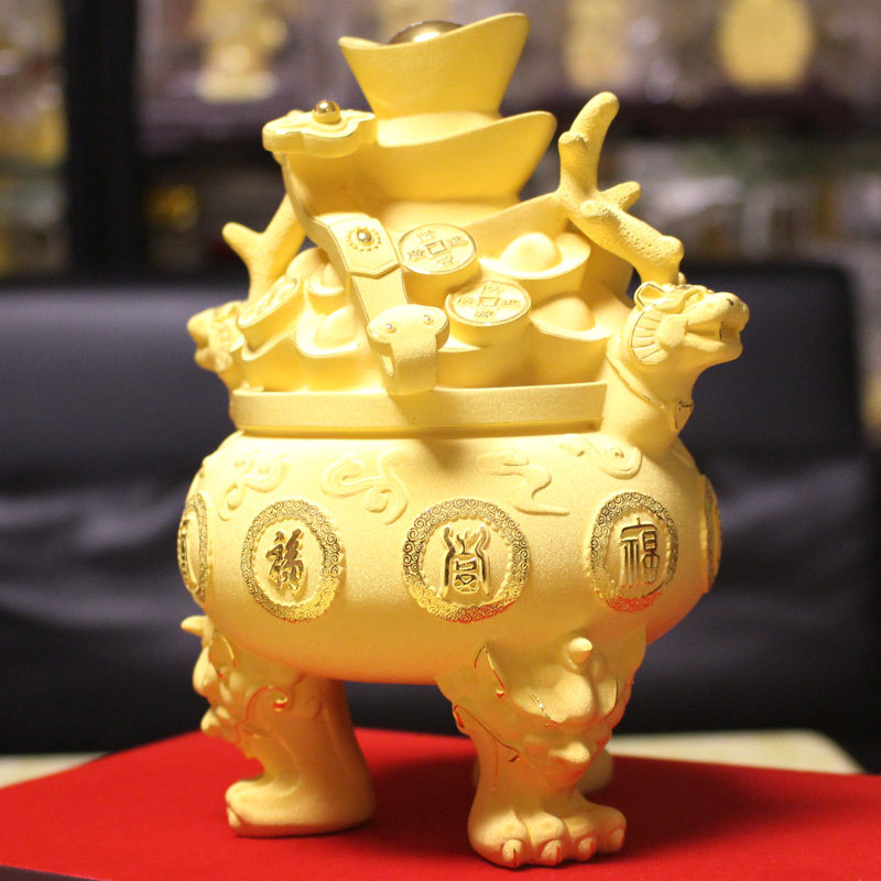 摆件金馨豪品创意家居开业乔迁九福聚宝盆沙金商务黄金摆件