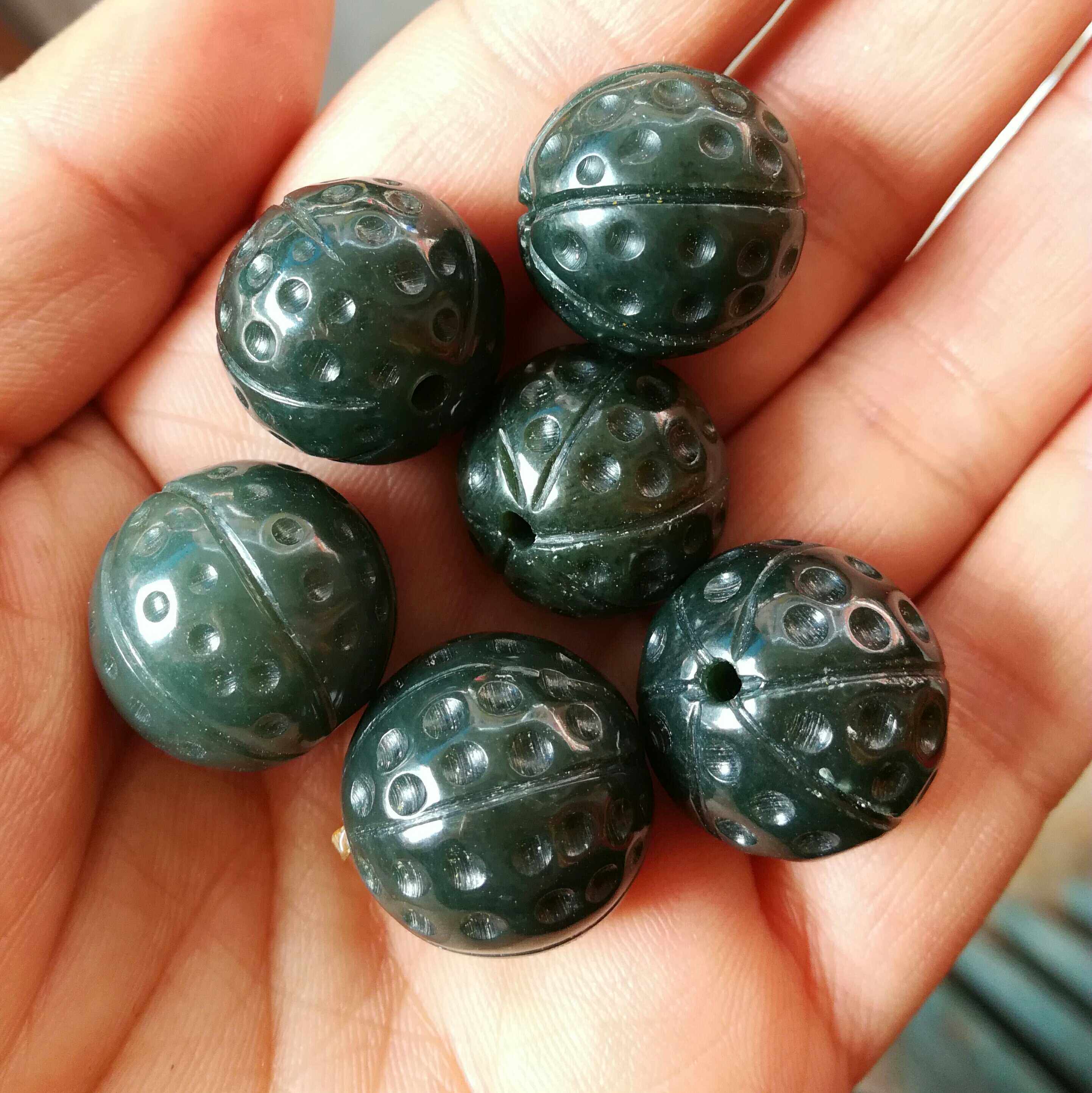 天然新疆和田玉青墨玉小核桃散珠圆珠子diy金刚菩提手串手链配件