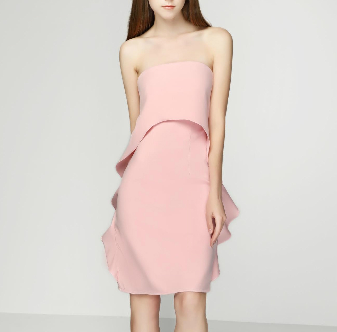 礼服2018新款荷叶边裹抹胸连衣裙宴会派对小礼礼服