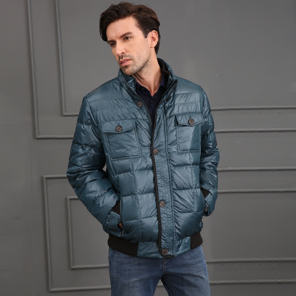 威鹏秋冬季新款男士墨绿色羽绒服厚款保暖立领夹克羽绒服