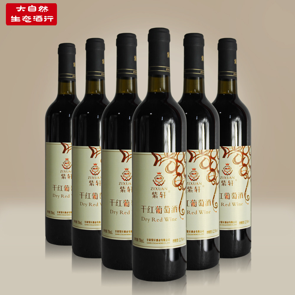 紫轩红葡萄酒整箱750ml6瓶包装甘肃嘉峪关特产红酒干红静态葡萄酒