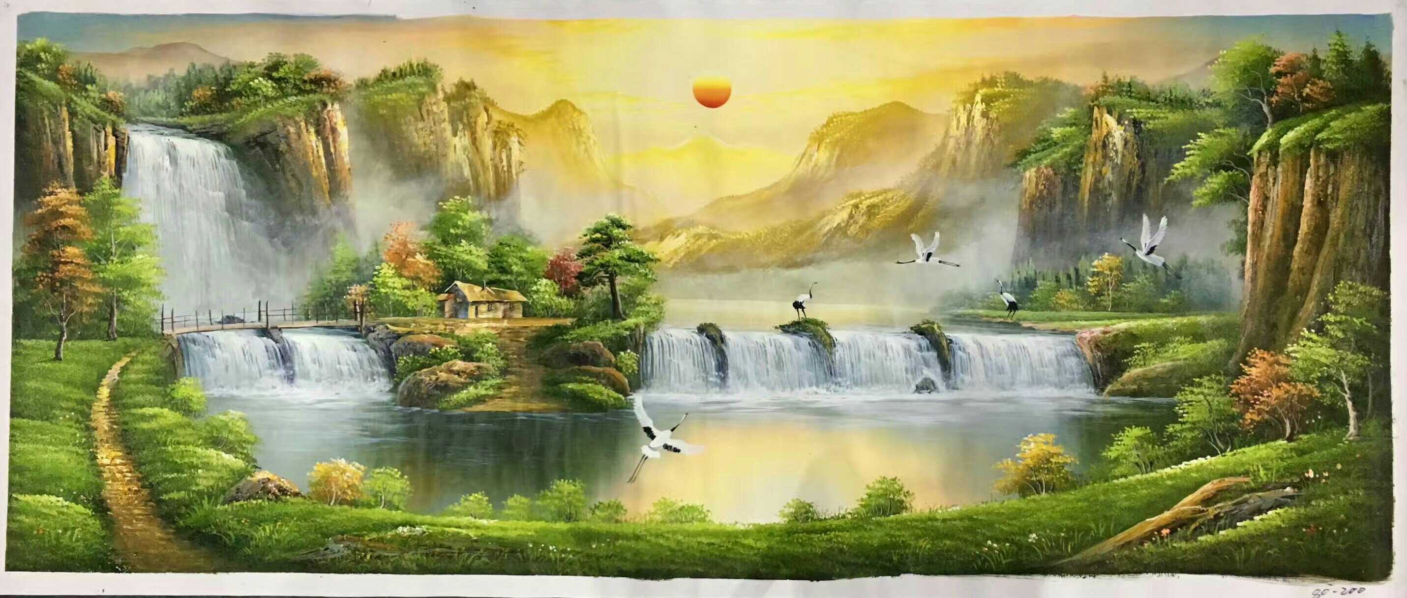 油画手绘白鹤山水国画风景别墅大厅装饰80-200其他diy