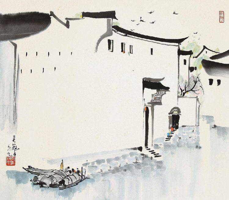 吴冠中水乡国画山水画水墨画装饰画心艺术微喷名人国画