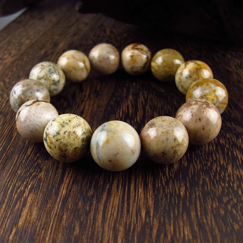 相石缘18mm白色系色系天然树化玉木化石手链男手串手链