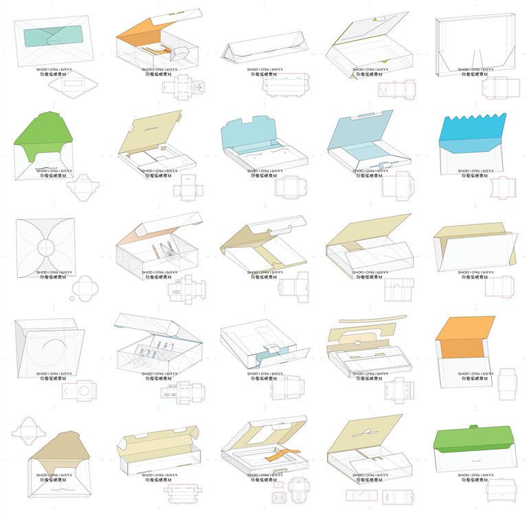 矢量设计素材25张纸盒包装盒快递外卖盒展开图模板设计素材