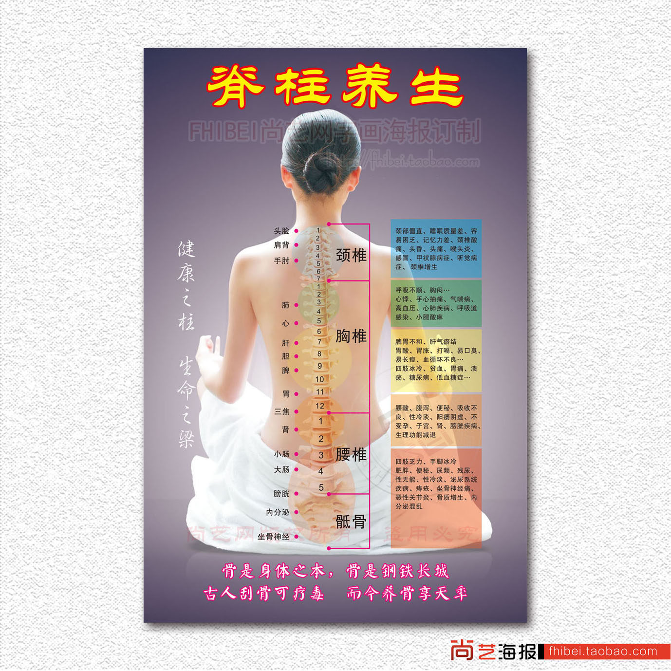 美容院脊柱养生中医养生海报挂图保健养生装饰挂画壁纸写真