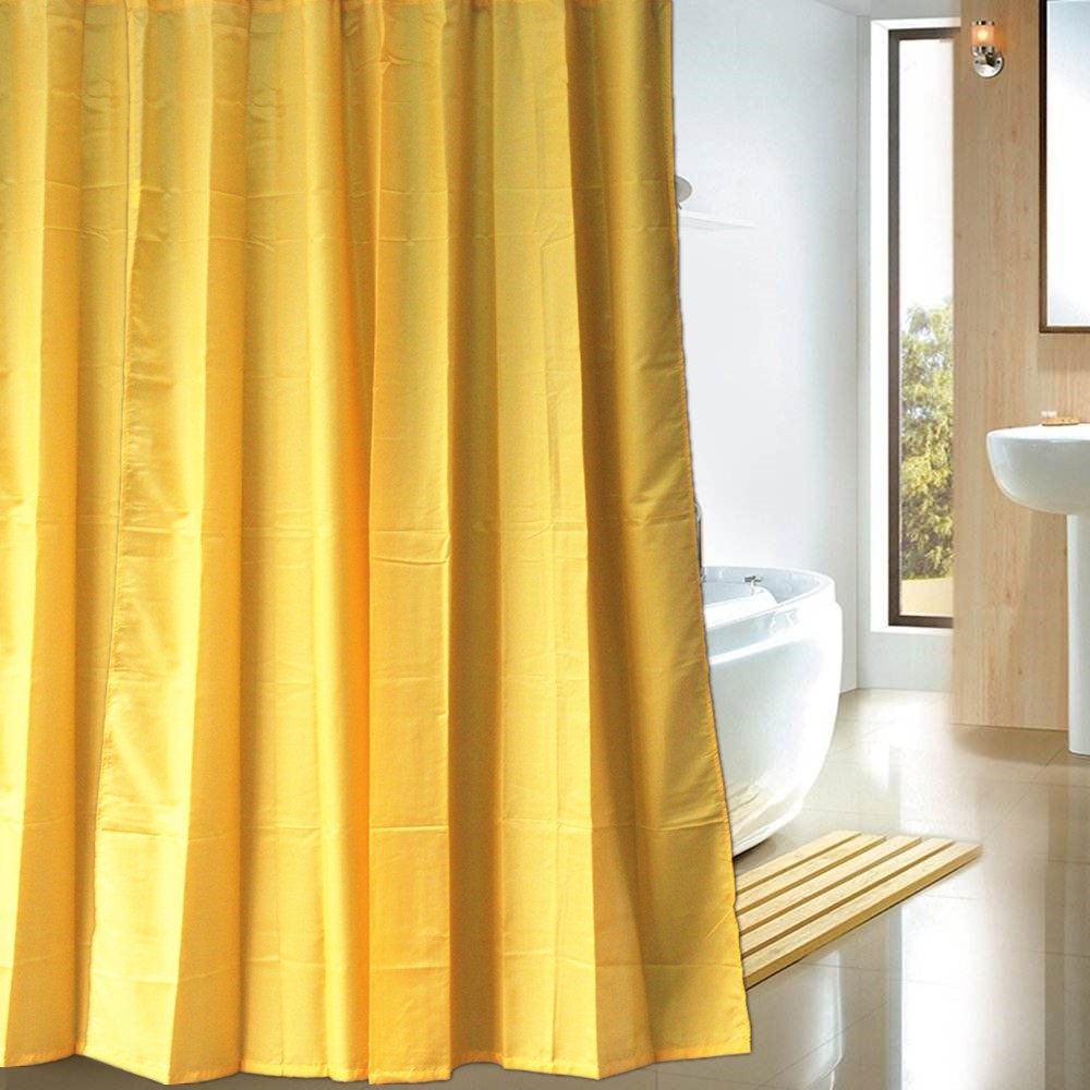 外贸防霉防水单色浴帘黄色涤纶布浴帘隔断布帘浴帘