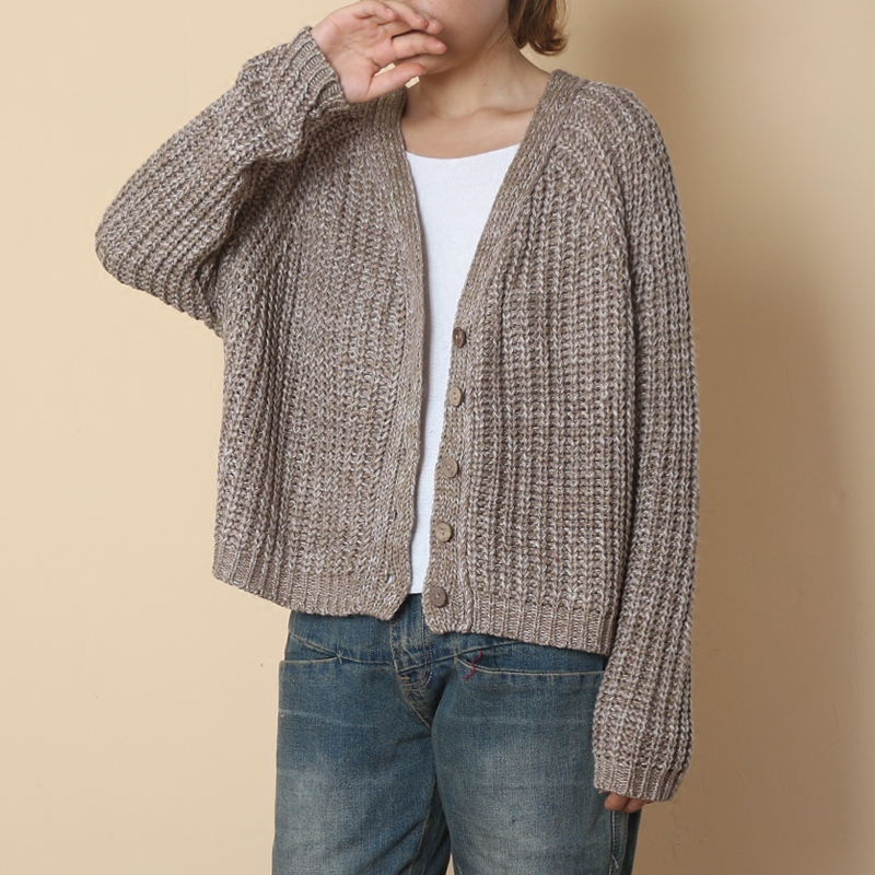 2020混织毛衣宽松针织衫文艺开衫短款粗线纯棉毛衣