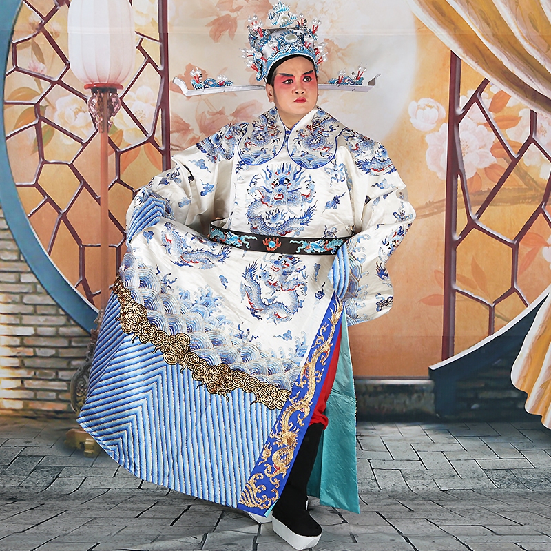 京剧男团龙蟒袍戏曲服装手绣白蟒影视戏剧丞相民族服装