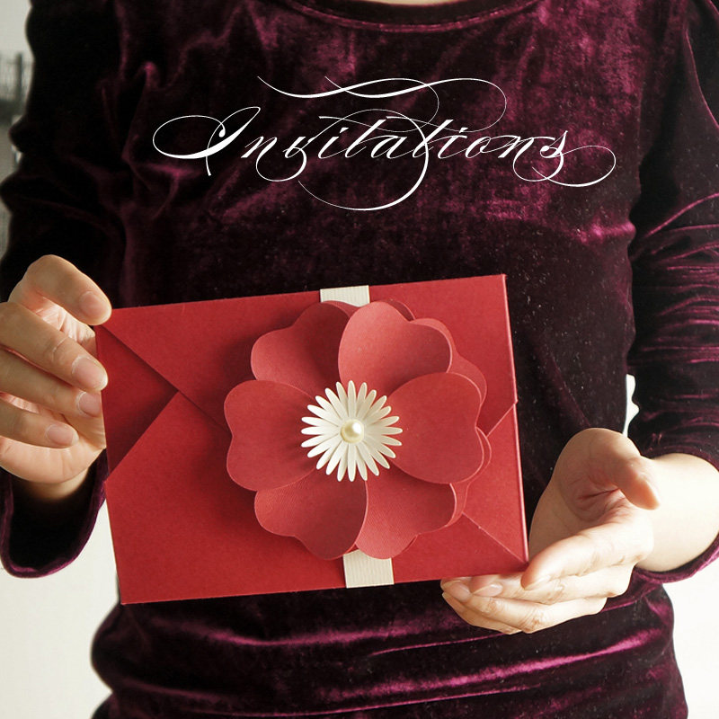 原创手工花朵婚礼请帖邀请喜帖结婚定制请柬请柬