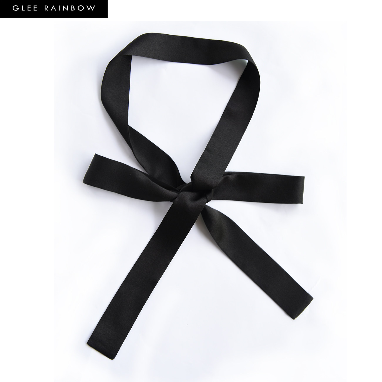 丝巾gleerainbow经典黑色蝴蝶结领带领巾100真丝围巾