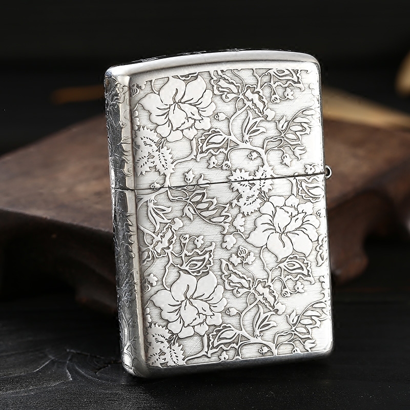 原装正品zippo打火机zippo正版专柜纯银富贵牡丹花zippo