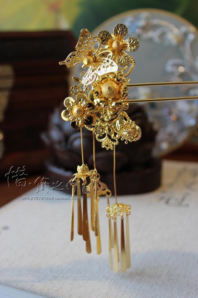 中式惜饰龙凤旗袍之作额饰古装发簪步摇金色发饰