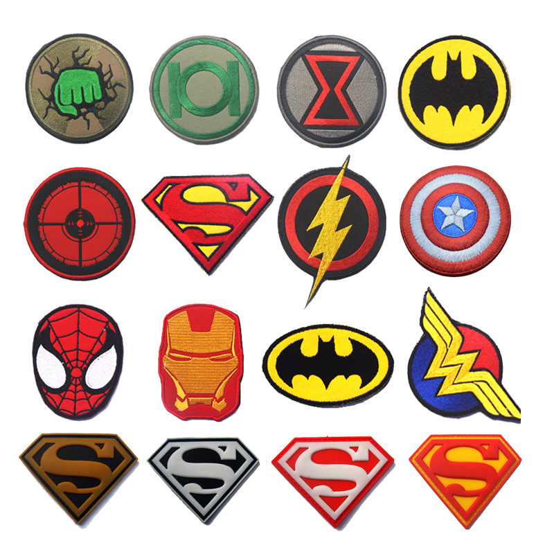 刺绣超级英雄集合钢铁侠蜘蛛侠蝙蝠侠超人臂章毛面贴章