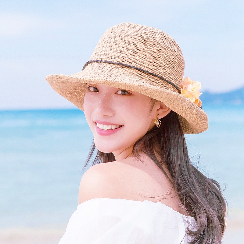 恋夏唯美花朵田园手工编织草帽女士春夏海边帽子