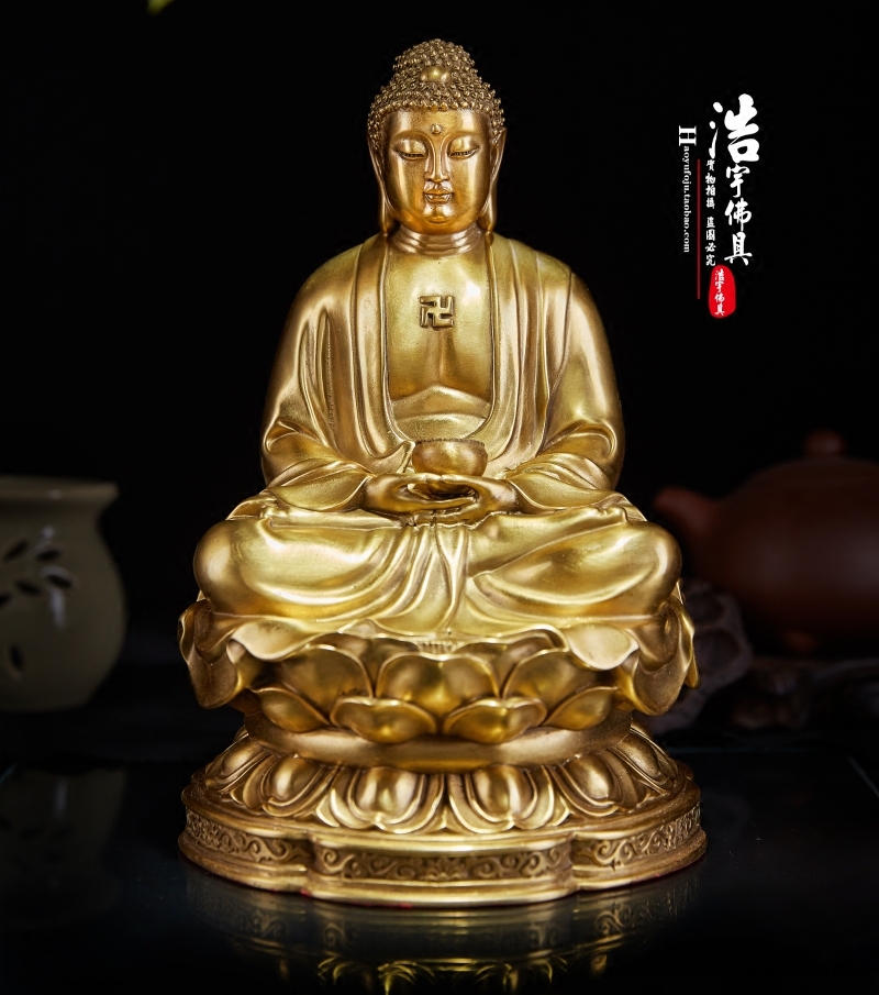 台湾祥狮纯铜佛像三宝佛本师释迦摩尼阿弥陀佛药师装饰摆件